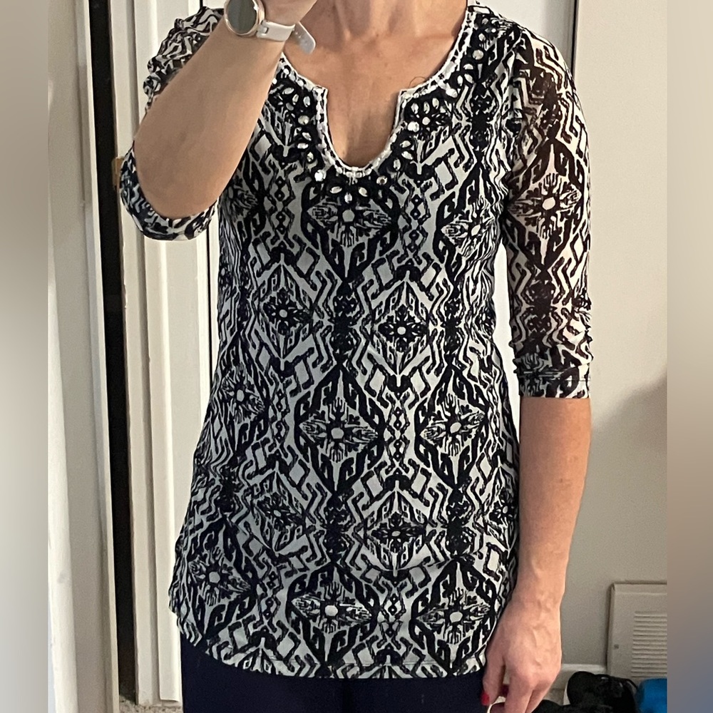 Cleo Petites Black and Grey Tunic with Embroidery and Jewels